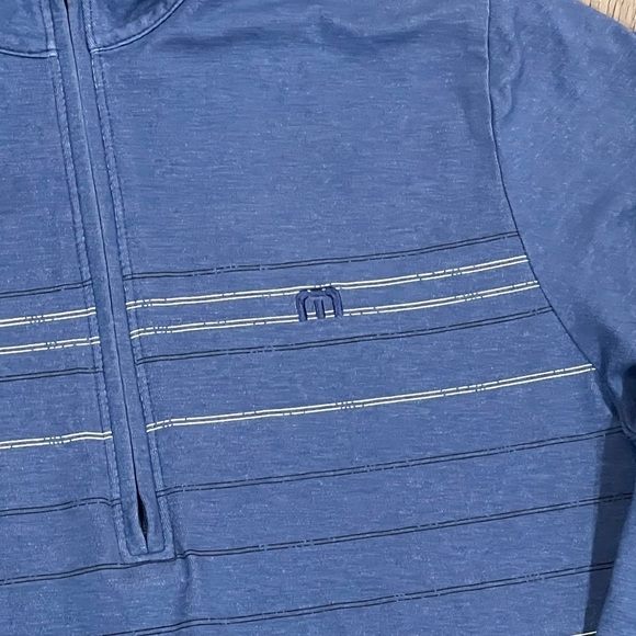 Travis Mathew Size Small Navy Stripe Pullover Half Zip Golf Performance Sweater - Picture 3 of 6
